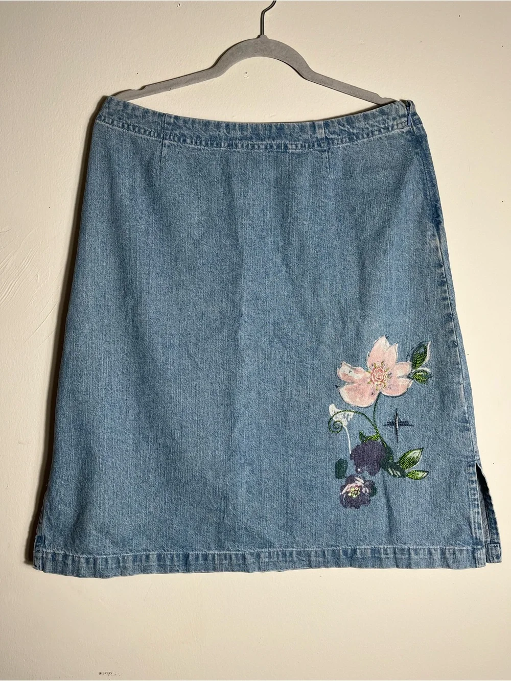 Christopher & Banks‎ Embroidered Denim Skirt Size 10